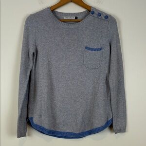 Zaket & Plover Women’s XS Gray Crewneck Sweater Blue Trim Cotton/Cashmere Button